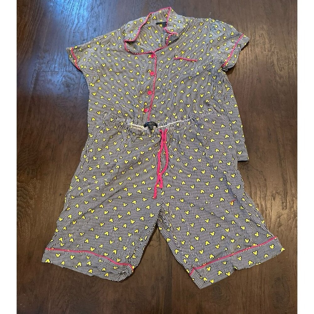 Disney Luxe Collection PJ Set Mickey Mouse 2 Piece Shorts Stripe Women's Small